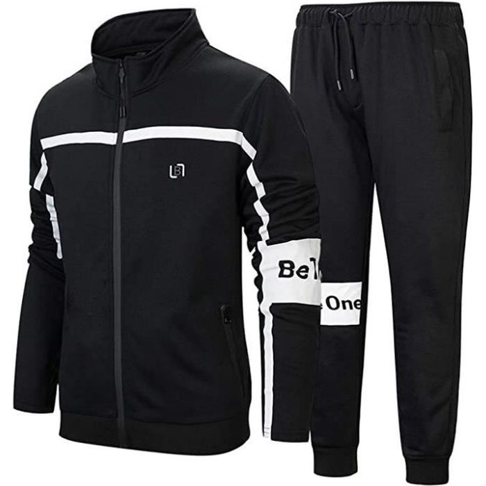 Homme Ensemble de Sport Sweats et Pantalon Survetement Jogging Casual Slim Fit Noir Noir Cdiscount Pret a Porter