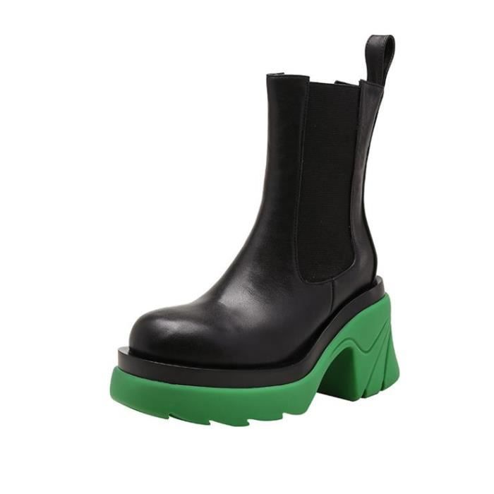 Bottines Brogues Texanes Pour Femme – Talon Carré épais, Mi-mollet, Antidérapantes – Couleur Unie - 2