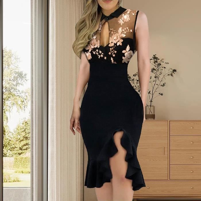 Robe Chic à Col Rond Avec Ourlets Volants Pour Femme
