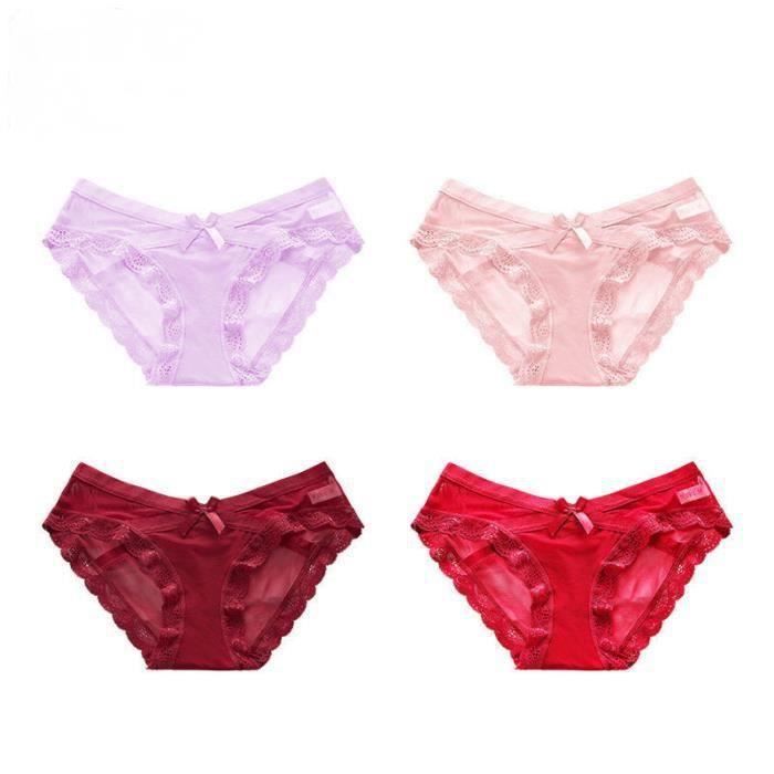 Culotte Hipster Femme Soie sousvêtements Sexy en Dentelle Stretch Slip Culotte 5 Couleurs