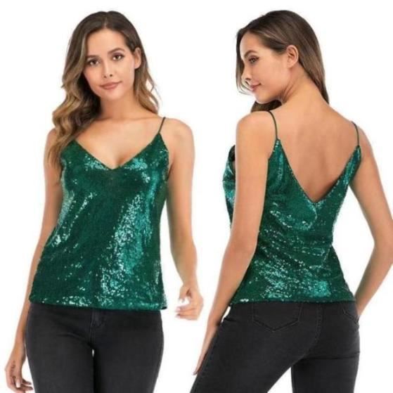 Femme Gilet D bardeur Paillettes Col en V Slim Sequins pour