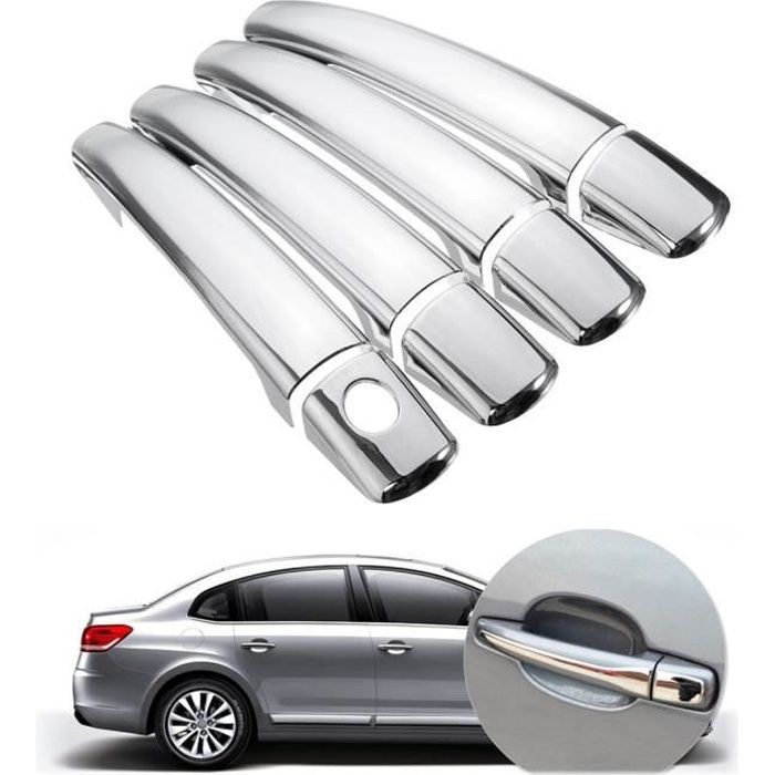 8x POIGNEES DE PORTE CHROMÉ Pour PEUGEOT 08-10 207 308 407 CITROEN C4 C6 PICASSO