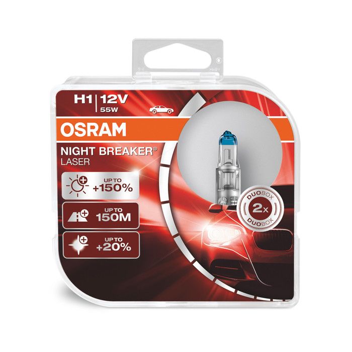 2 ampoules phare auto NIGHT BREAKER LASER H1 - Osram - Halogène 12V