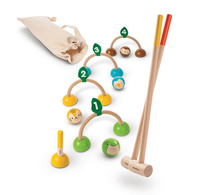 Jeu de croquet pour enfant Plan Toys Animaux en bois Sac de