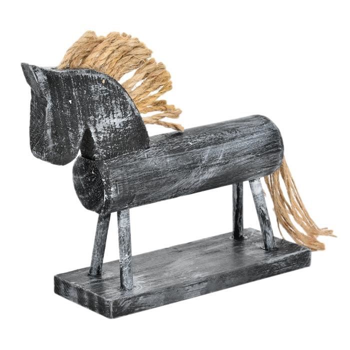 Statue Cheval Effet Bois - Résine Décorative 20x7x23cm - Ornement Détaillé - Avec Boîte Cadeau