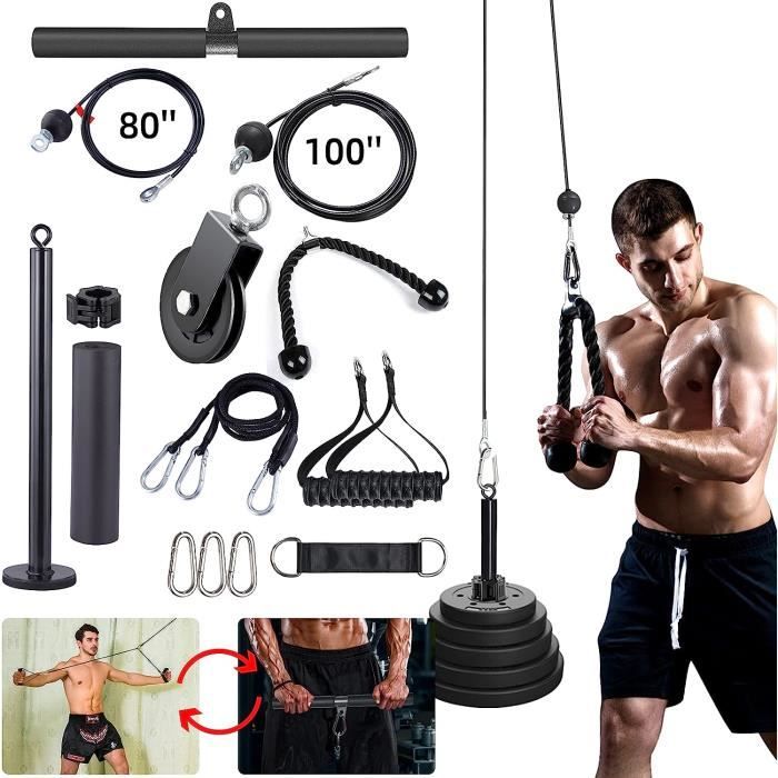 Corde triceps, poignées ergonomiques, rangement triceps, corde torsadée