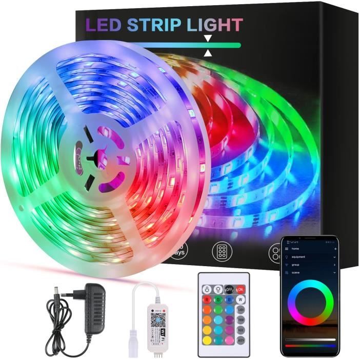 Ruban LED, 15M Led Chambre Flexible Bluetooth App Contrôle, RGB