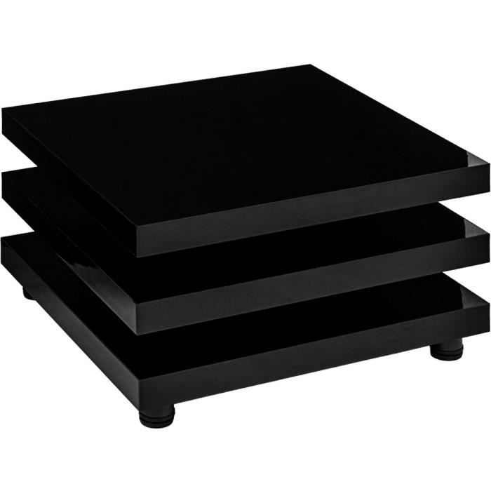 stilista® table basse rotative à 360°, design cube, 73x73 cm, table de salon, couleur noir brillant