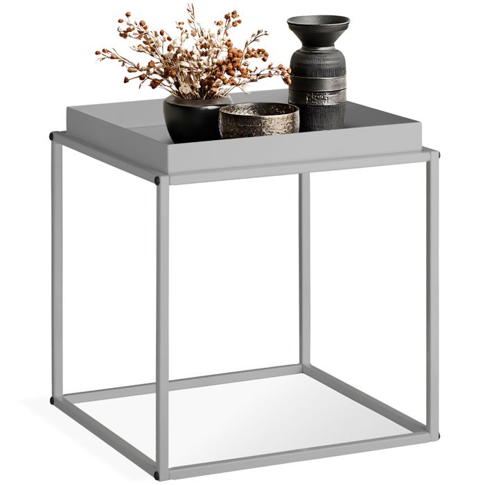Table basse - TECTAKE - Table dappoint CAMBRIDGE en acier avec étagère et embouts pour le sol 40 x 40 x 44 cm - Gris