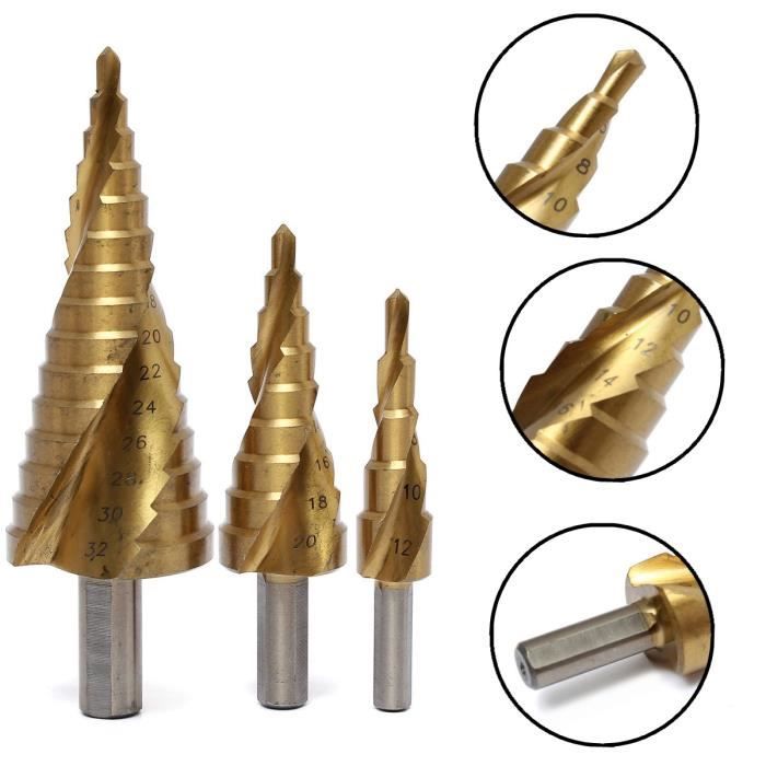 3pcs HSS Titane Forets Fraise à Étages Conique Perceuse Perçage Visseuse 3-20mm 3pcs HSS Titane Forets Fraise à Étages Conique Perceuse Perçage Visseuse 3-20mm