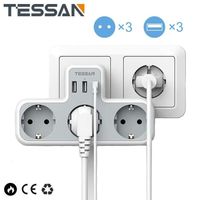 TESSAN 6 en 1 Multiprises USB Murale Cube - 3 Prises et 3 port  USB,interrupteur,Noir - Cdiscount Bricolage