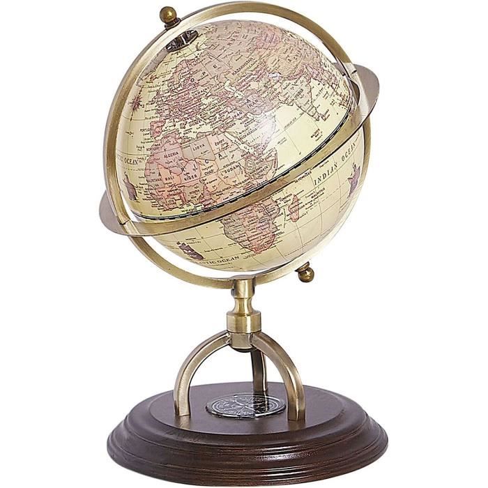 Globe Terrestre Décoratif ANTÉVIA – 13 Cm De Diamètre, Pied En Manguier, Rapporteur Métal Effet Bronze - 9