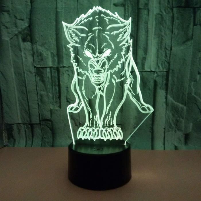 Lampe De Chevet Artisanale Loup Blanc - Abat-jour Coton Décoré, Pied Céramique, 25 Cm De Haut, Douille E14