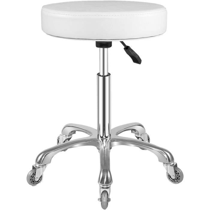 Tabouret à Roulettes Professionnel Avec Dossier - Hauteur Réglable 48-58cm Revêtement PU Rose Tabouret Cuir PU