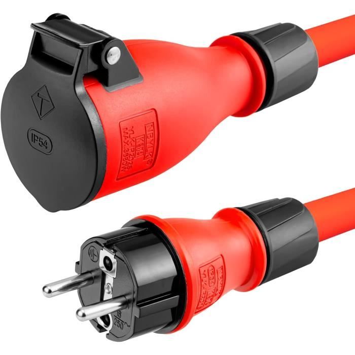 Connecteur Rallonge 230V 16A Lot De 3 Raccords Schuko En Caoutchouc 230V - 16A, IP20, Câble Jusqu'à 2.5 Mm² - Incassable Avec Protection Anti-torsion Raccordement Prise Anti Torsion