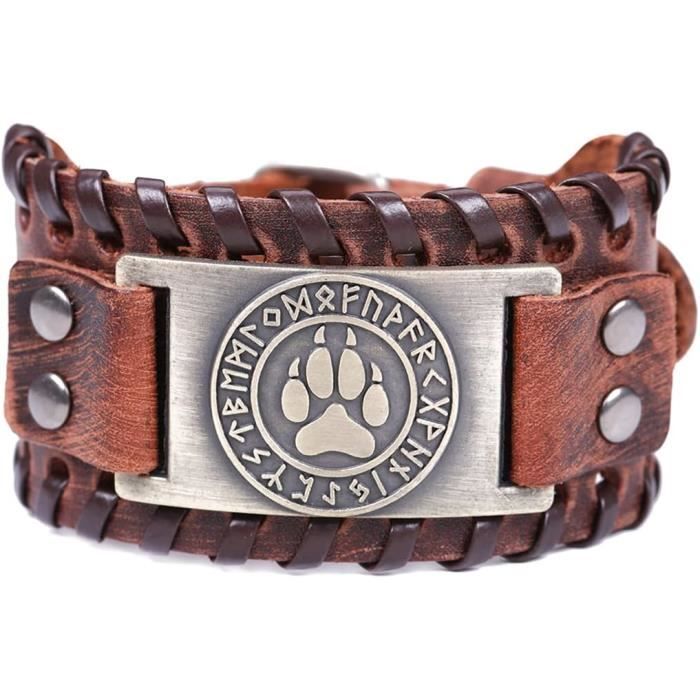 Bracelet en cuir avec gravure Vegvísir ⚔️ Boutique Épées