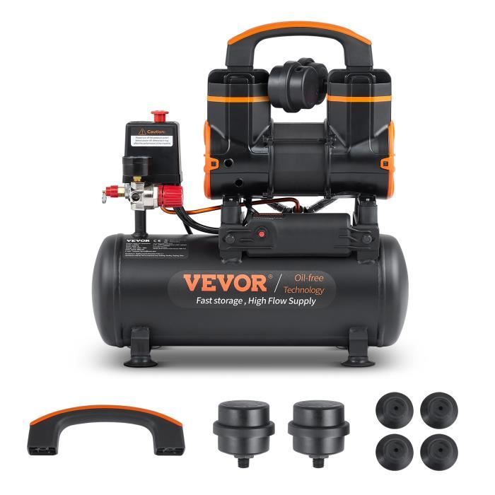 8 L Compresseur à Air Silencieux Sans Huile - VEVOR - 900 W 37 m3-h à 62 bar 70 dB