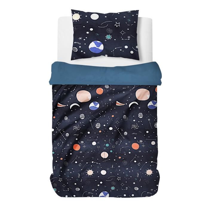 Housse De Couette 135X200 l'univers Bleu Duvet 1 Personne Microfibrehousse  De ​Couette Enfant avec Fermeture Éclair Papure De Lit Enfant avec 2 Taie