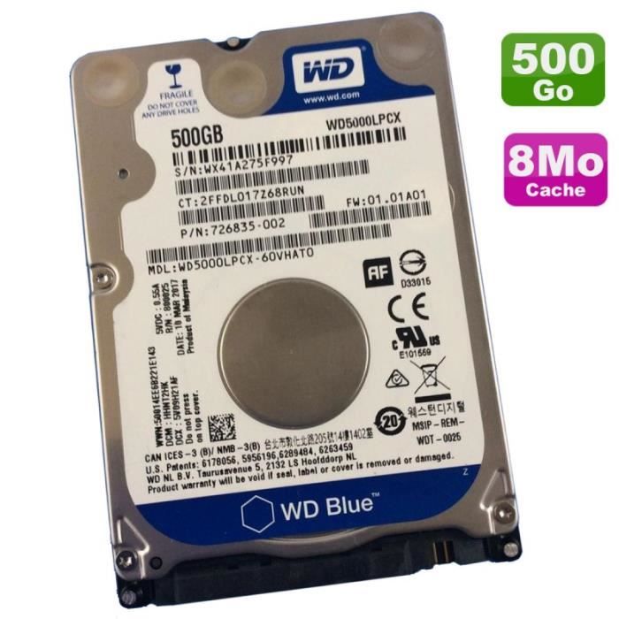 Disque Dur 500Go SATA 2.5 WD Blue WD5000LPCX-60VHAT0 PC Portable 5400RPM  16Mo - Cdiscount Informatique