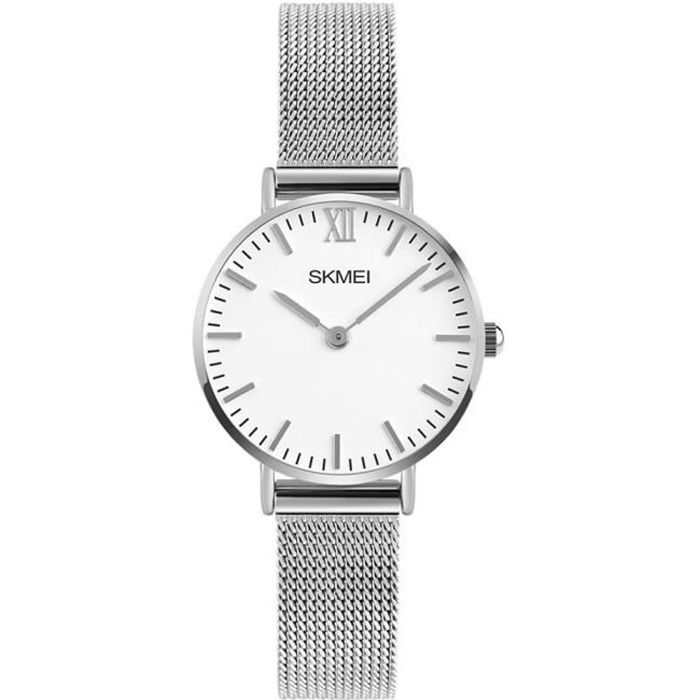 XLORDX Montre Femme Mixte Argent Bracelet maille milanaise Acier inoxydable  Analogique Quartz 28mm Blanc Cadran ultra-mince - Cdiscount Bijouterie