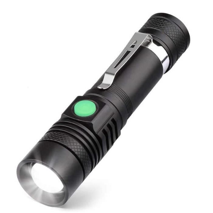 Lampe Torche LED Rechargeable USB 600 Lumens - ZVD - 4 Modes Éclairage - Noir - Extérieur