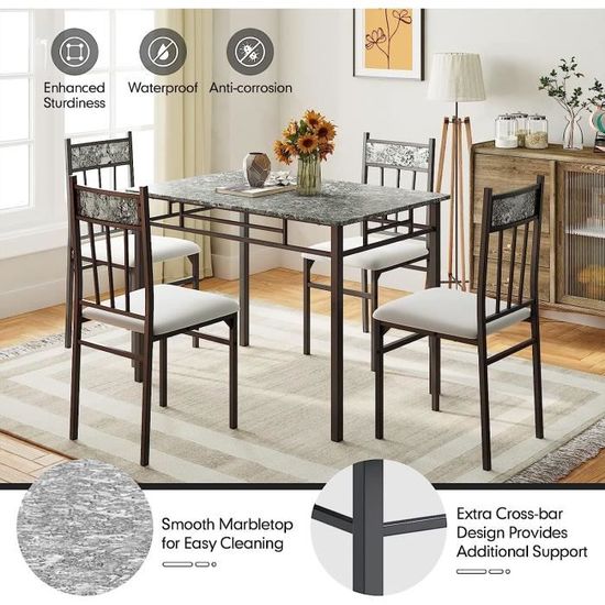 Table et chaises marbre blanc doré CROSS - Ensemble Table/Chaise