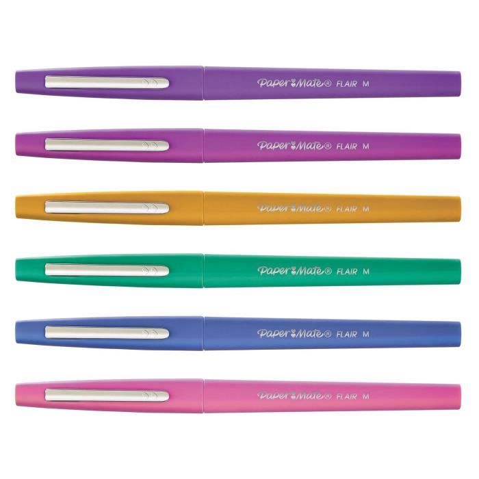 Paper Mate Flair Lot De 6 Feutres à Pointe Moyenne Rouge - Écriture Fluide Et Résistante Aux Taches