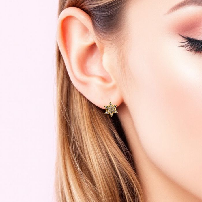 Boucles D'oreilles étoiles Plaqué Or Avec Zircon - Neuves Avec étiquettes