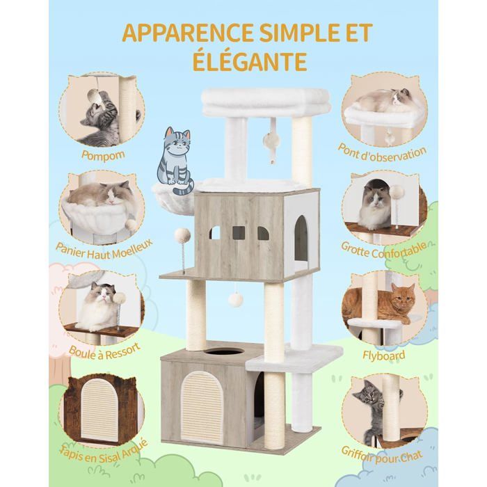 130 cm Arbre a Chat, Arbre a Chat Bois, Grande Plateforme, 2 Niches, 4 — free download