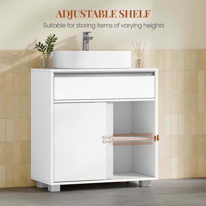 Hzuaneri Armoire Salle De Bain Blanche - Meuble Rangement 1 Tiroir 2 Portes - 30x40x170cm