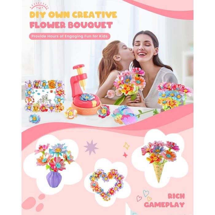 Kit Création Fleurs DIY Pour Enfants 4-10 Ans - Machine à Fleurs Et Bouquet En Tissu
