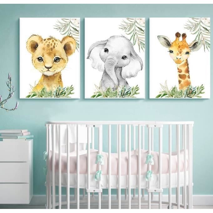 3 Affiches Animaux Jungle Lion Girafe Zebre Tableau Savane