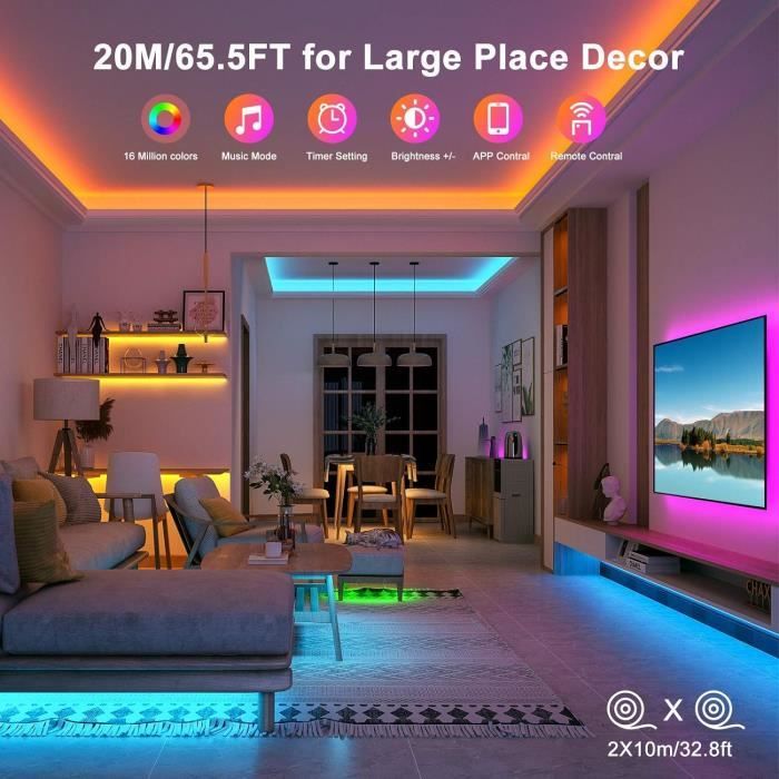 Ruban LED 6M Bande LED RGB Multicolore App Contrôle, Led Ruban avec  Télécommande à 40 Touches, Synchroniser avec Rythme de - Cdiscount Maison