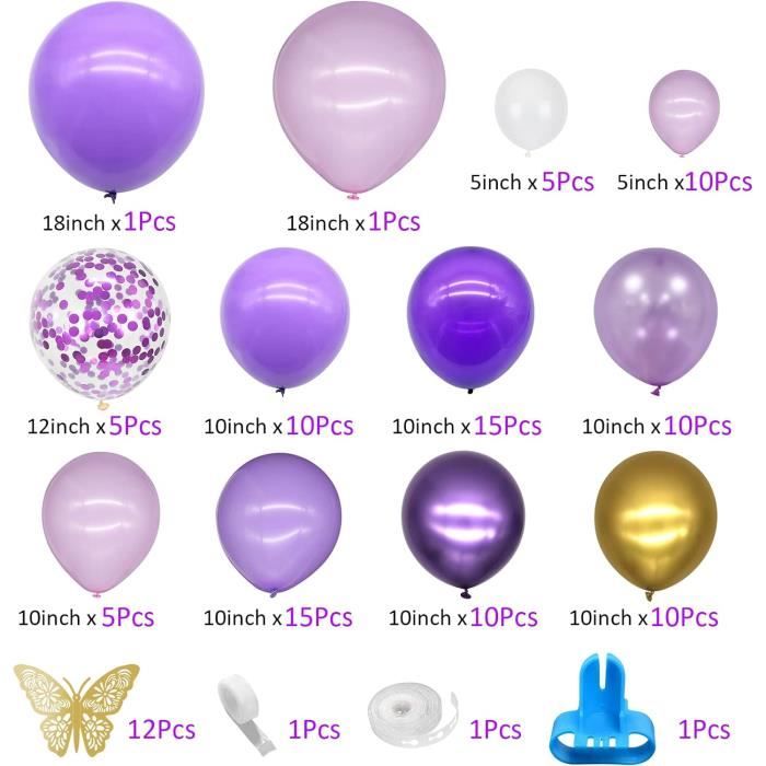 Arche Ballon Anniversaire, Cybbo Guirlande De Ballon Violet Or 125Pcs Arche De Ballon Kit Confettis Latex Ballon Décoration De Fête Pour Mariage Bébé Douche Fille Anniversaire Fiançailles Diplômé
