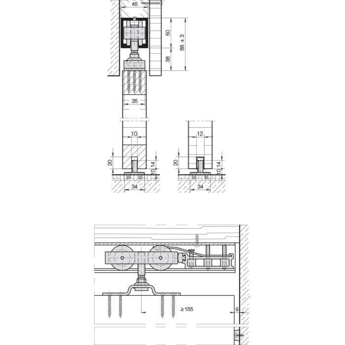 Rail haut - pour porte coulissante - Junior 80 et 100 HAWA