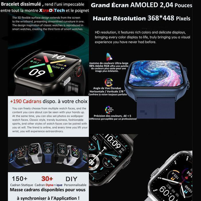 Montre Connect e Homme Smartwatch Femme ECG PPG BLE4 IP68 Alliage