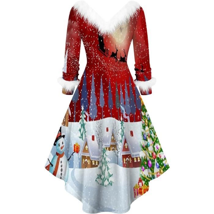 Robes de Noel pour Femme Sexy Costume de Pere Noel Robe legere de Noel a Manches Longues Automne et Hiver Bonhomme de Neige Rouge Cdiscount Pret a Porter