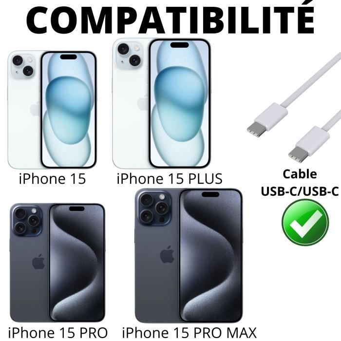 Câble USB-C Vers USB-C PH26 Pour IPhone 15 Et Mobiles Type-C - 1m - Blanc - Charge Rapide - Garantie 2 Ans