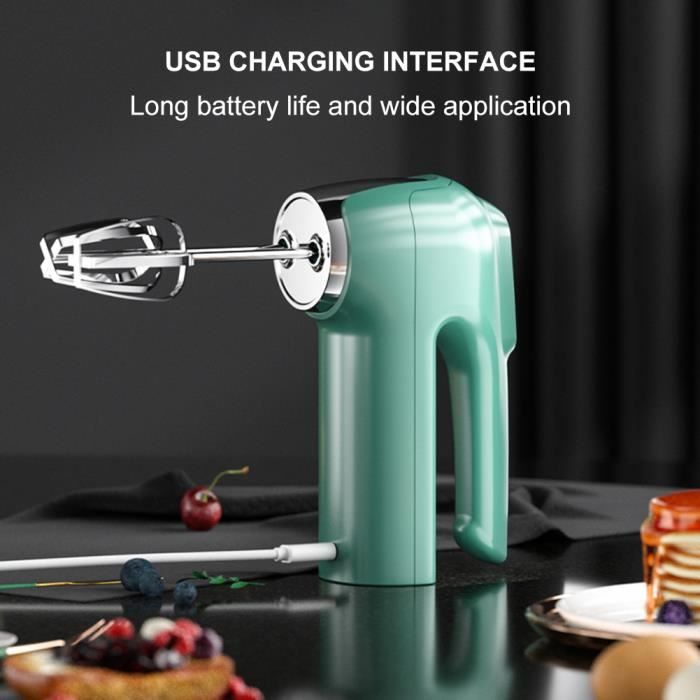 Batteur à Main Sans Fil - 3 Vitesses, Double Tête, Recharge USB, Support Inclus - Idéal Pour Pâtisserie - 2