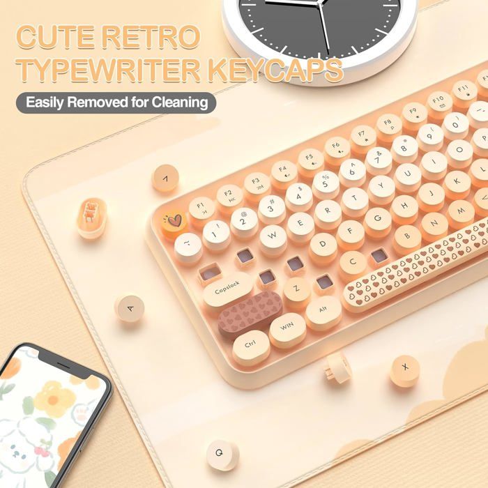 SbocKeeb Clavier Souris sans Fil, Clavier Touche Ronde Retro Machine à écrire, Cute Clavier Ordinateur 2.4G, Américain QWERTY, Claviers Ergonomique SbocKeeb Clavier Souris sans Fil, Clavier Touche Ronde Retro Machine à écrire, Cute Clavier Ordinateur 2.4G, Américain QWERTY, Claviers Ergonomique