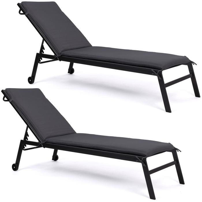 Lot De 2 Coussins Universels Pour Transat ADAM 180cm - Gris Anthracite | Confort Max Jardin & Piscine
