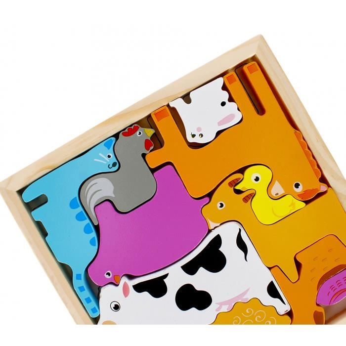 Puzzle éducatif en bois à bouton - animaux de la jungle - Magasin de