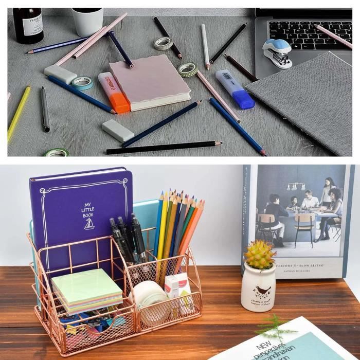 Organisateur De Courrier Bureau Rose Doré - Support Multifonction Avec Compartiments - Dimensions 24x15,5x11,5cm - Pour Lettres, Dossiers, Documents - 10
