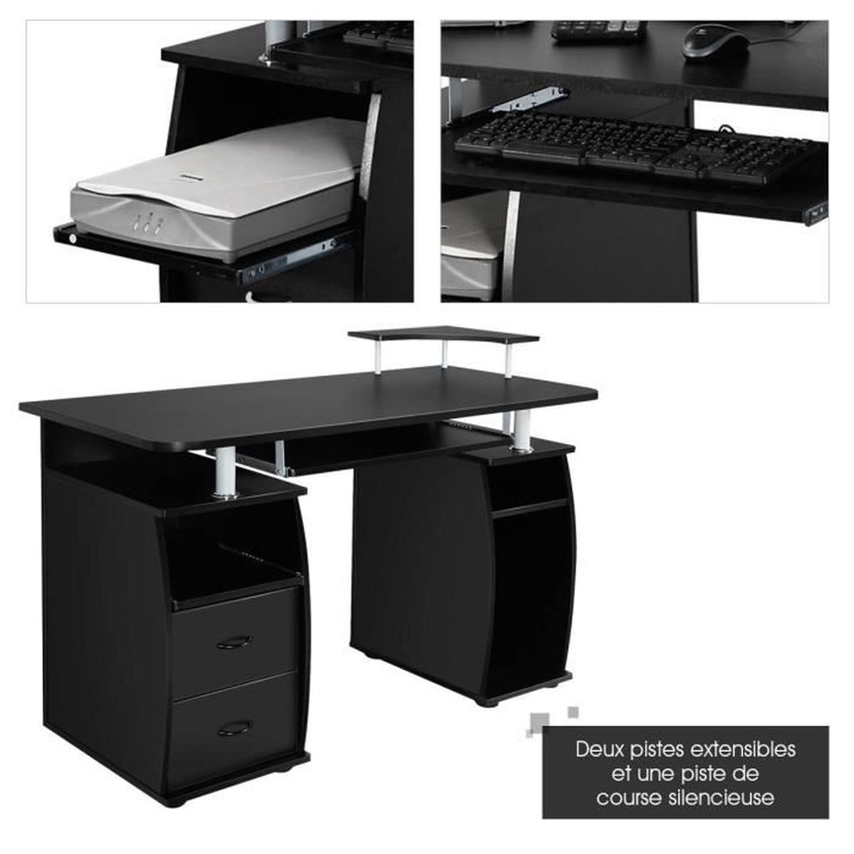 Costway Bureau Informatique Multimedia Meuble De Bureau Pour Ordinateur Avec Tablette Imprimante Tablette A Clavier 2 Tiroirs Noir Achat Vente Meuble Informatique Table De Bureau Pour Ordina Soldes Cdiscount