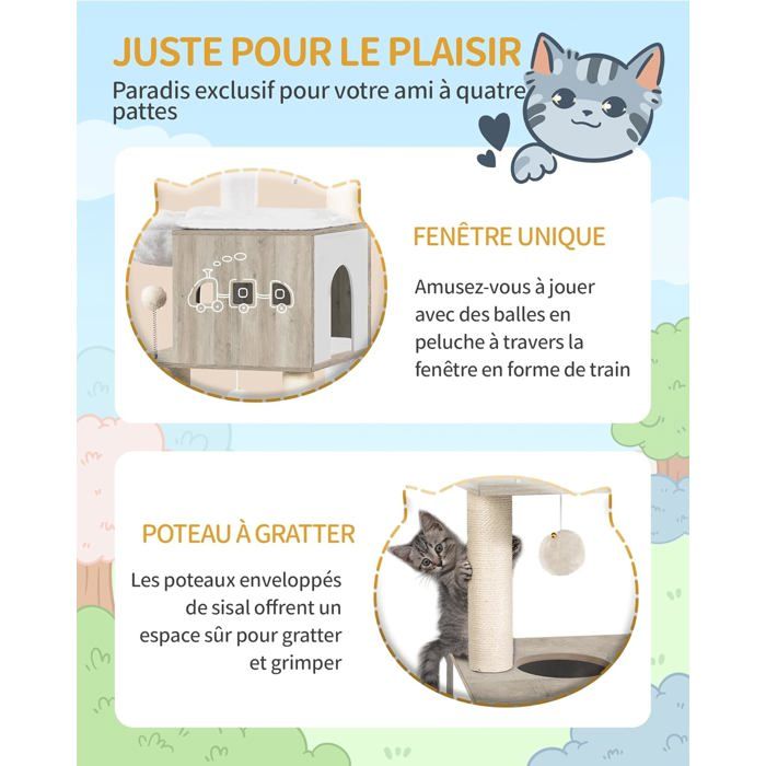 130 cm Arbre a Chat, Arbre a Chat Bois, Grande Plateforme, 2 Niches, 4 — free download