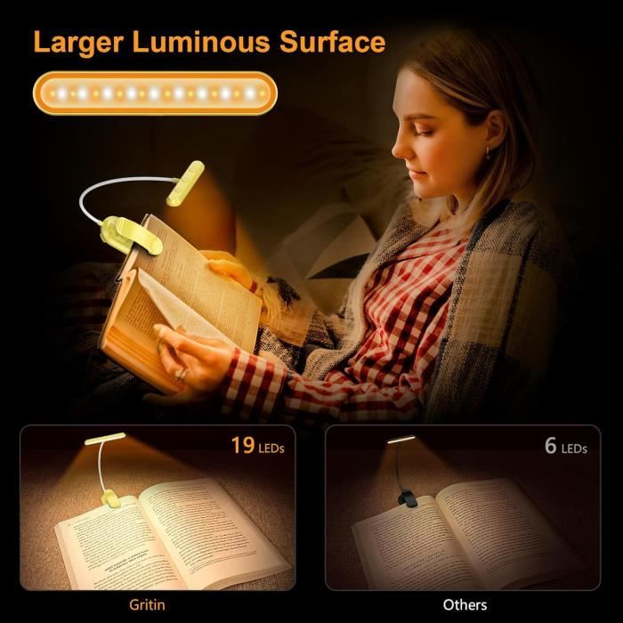 Lampe de Lecture, 9 LEDs Liseuse Lampe Clip USB Rechargeable, 360