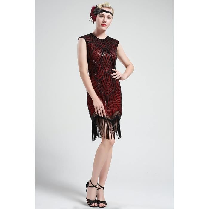 Robe Soiree Robe Flapper Robe vintage a franges avec Paillette et Frangee pour 1920 Party Fete Bal Soiree Art Deco Noir rouge M Noir rouge Cdiscount Pret a Porter