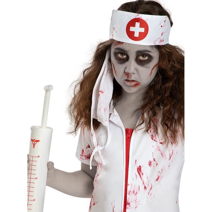 Déguisement Zombie Fille – Costume Horreur Avec Marteau Gonflable, Tatouage Cicatrice, Chaussette Et Serre-Tête – Halloween
