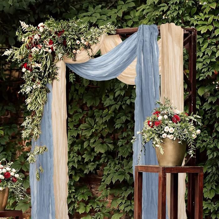 Chemin De Table En Gaze Bleue - 89 X 304 Cm - Décoration Bohème ...