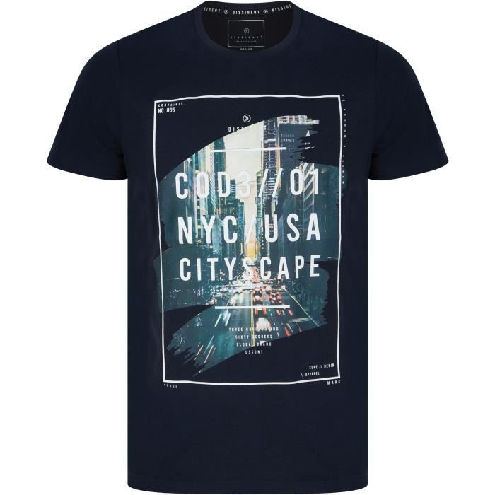 DISSIDENT T-Shirt City NYC USA Bleu Marine Homme